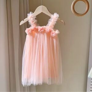 Pink/Peach color Tulle Floral Strap Dress
